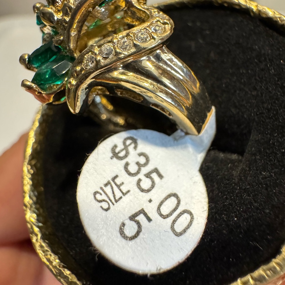 VTG cz gold 14kt hGE Crystal Leaf Ring size 5 - Picture 6 of 6